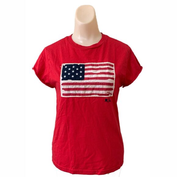 Polo Ralph Lauren Tops - Polo Ralph Lauren Medium T Shirt Red Distressed Flag Short Sleeve Designer
